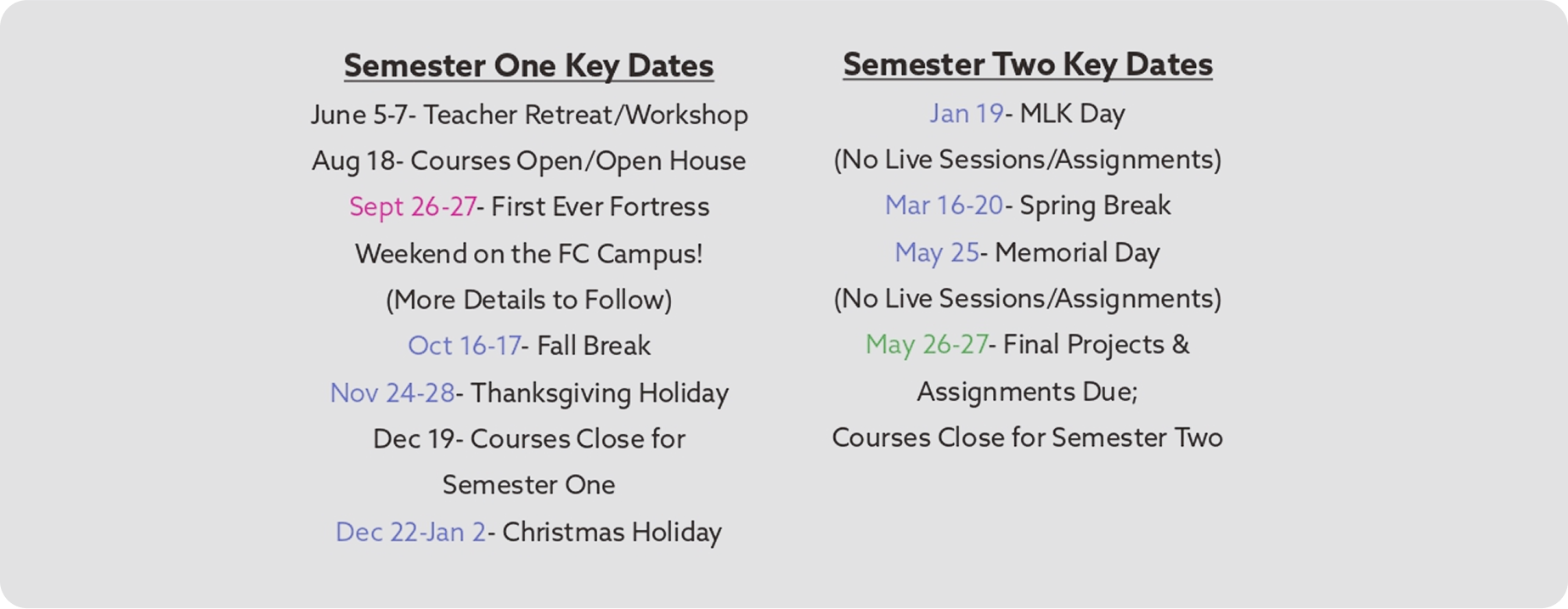 calendar info